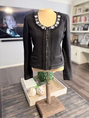 Vintage Tahari Black Women's Blazer Mix Blend Size S 39%Cotton  26%Wool  24%Visc